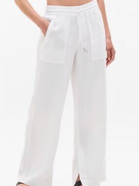 Athleta White Linen Wide-Leg Drawstring Pants